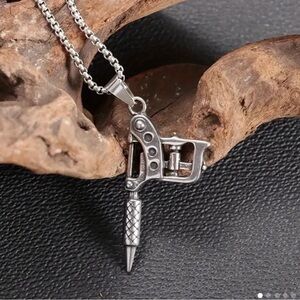 Classic Tattoo Gun Necklace Silver Brand New